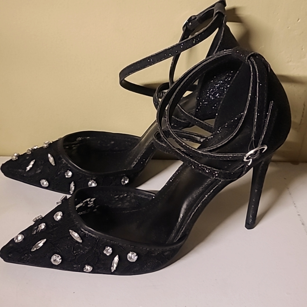 Black Lace and Glitter Heels